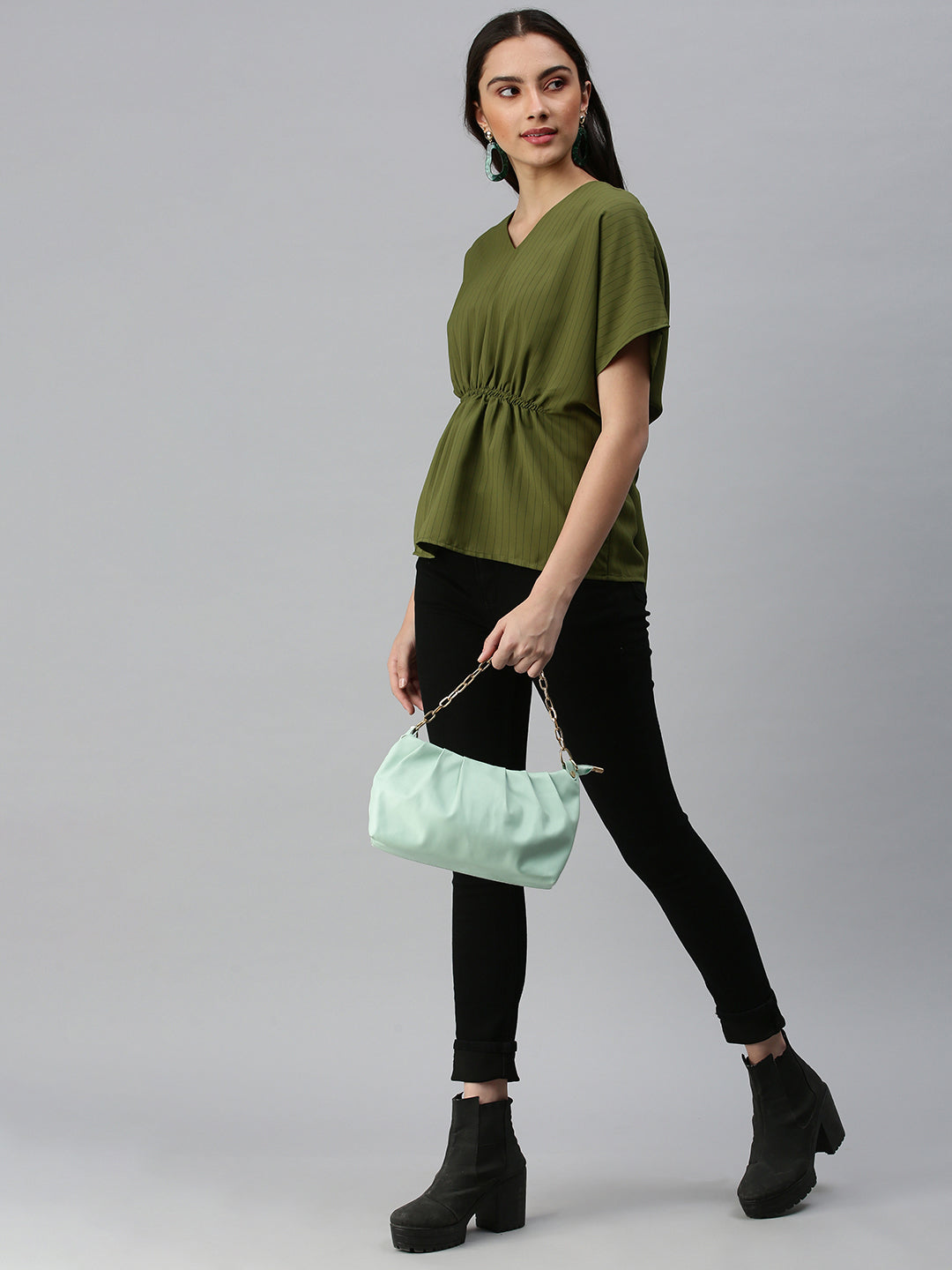 Women's Striped Olive Top