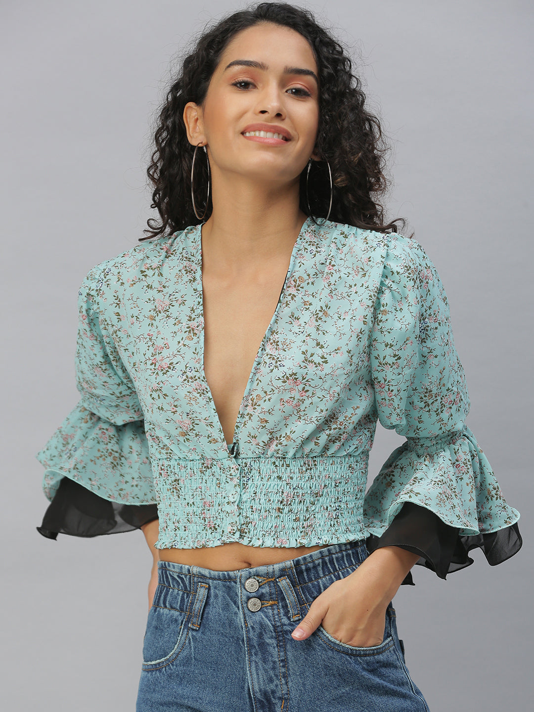 Women's Turquoise Blue Printed Tops