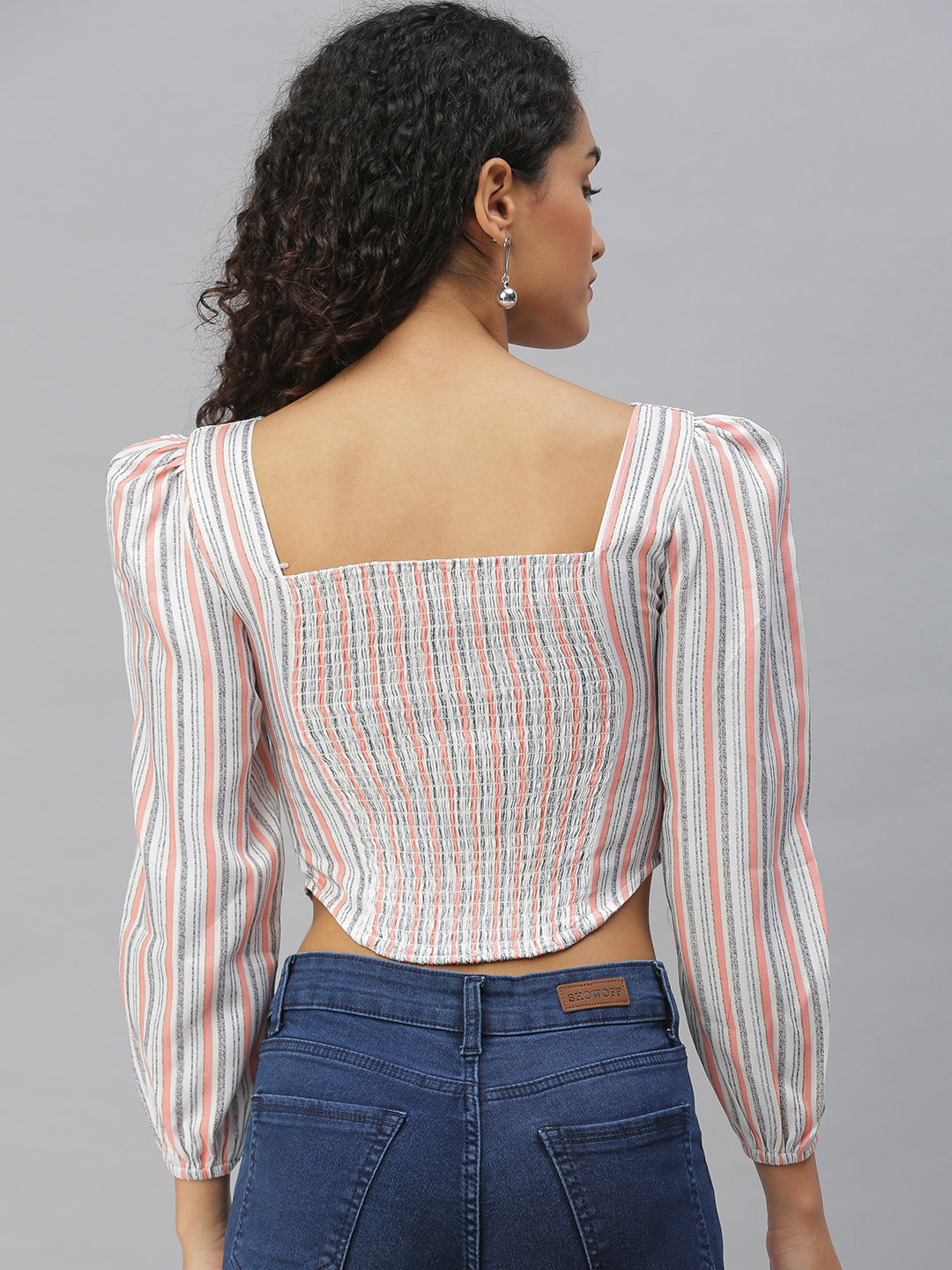 Women's Peach Striped Crop Tops