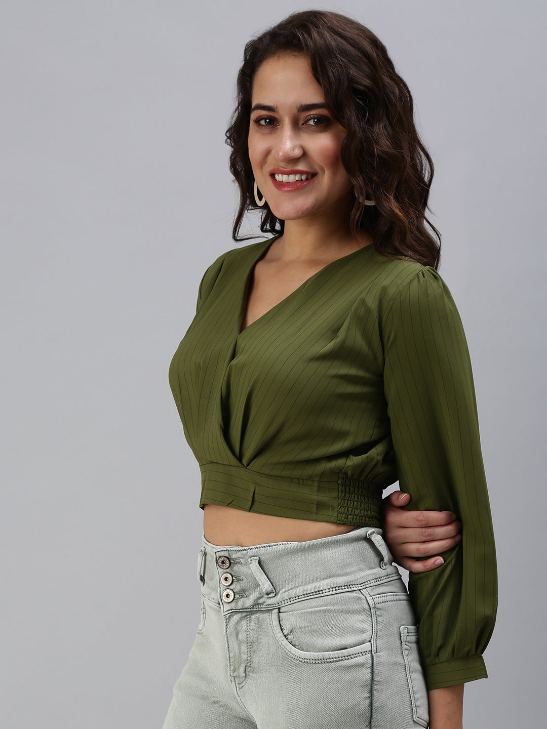 Women's Olive Striped Top