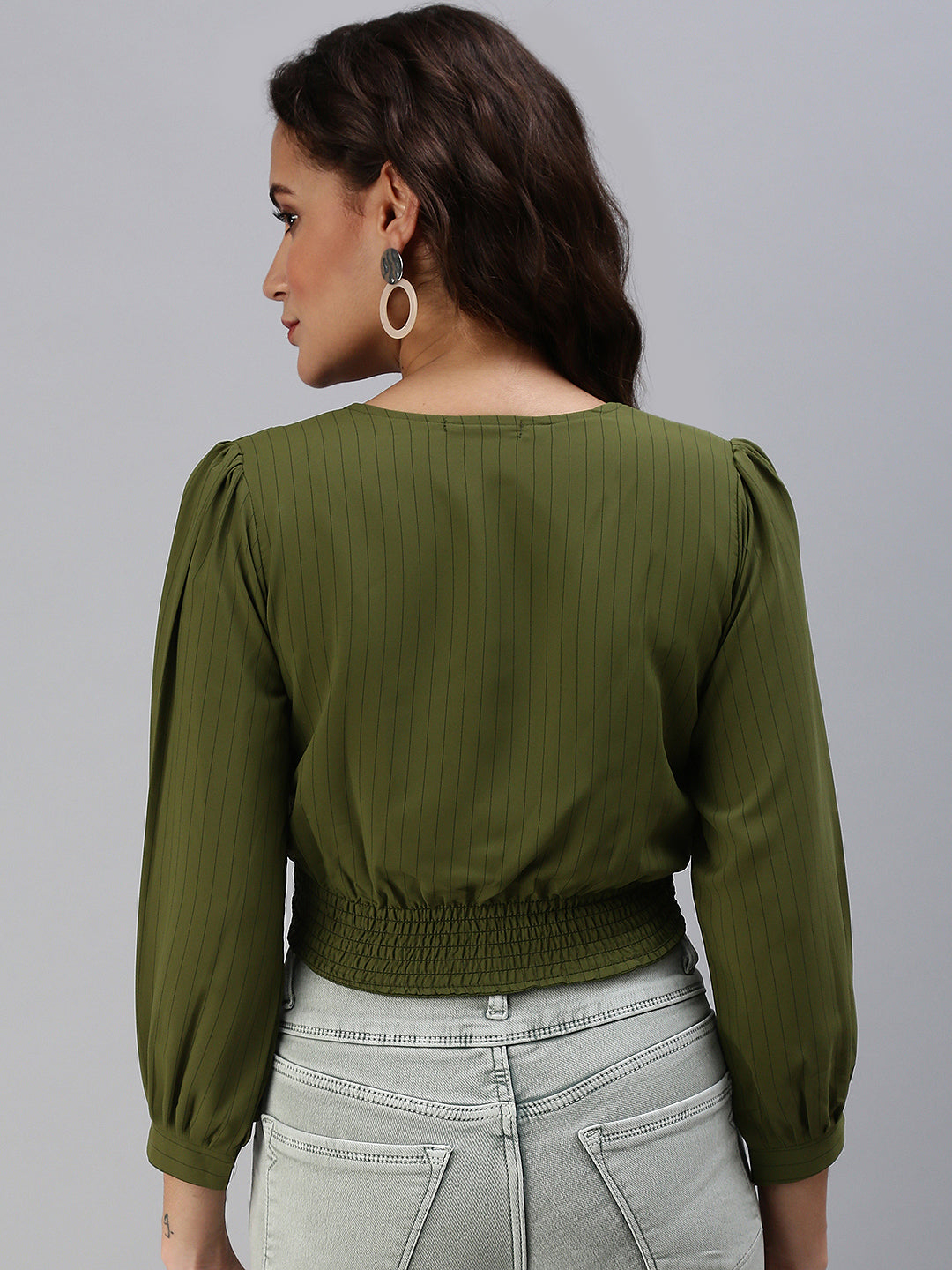 Women's Olive Striped Top