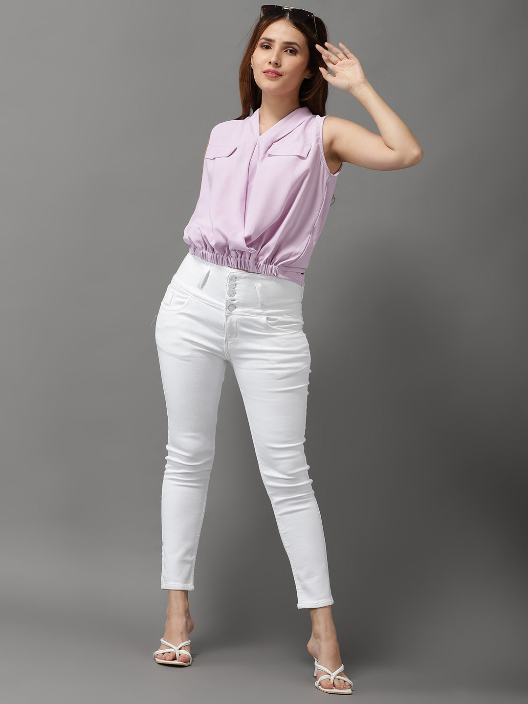 Women's Lavender Solid High-Low Top