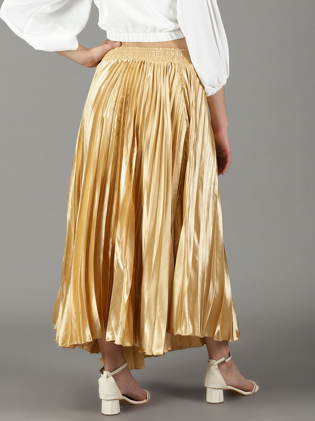 Women's Gold Solid Flared Skirt