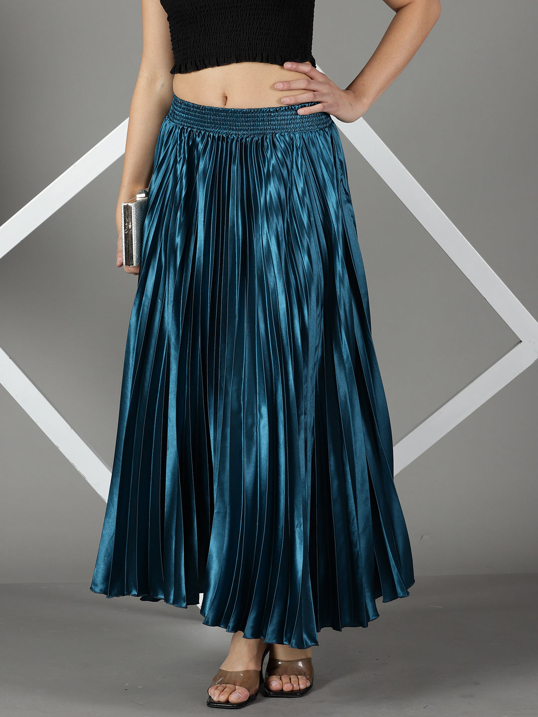 Women's Teal Solid Flared Skirt