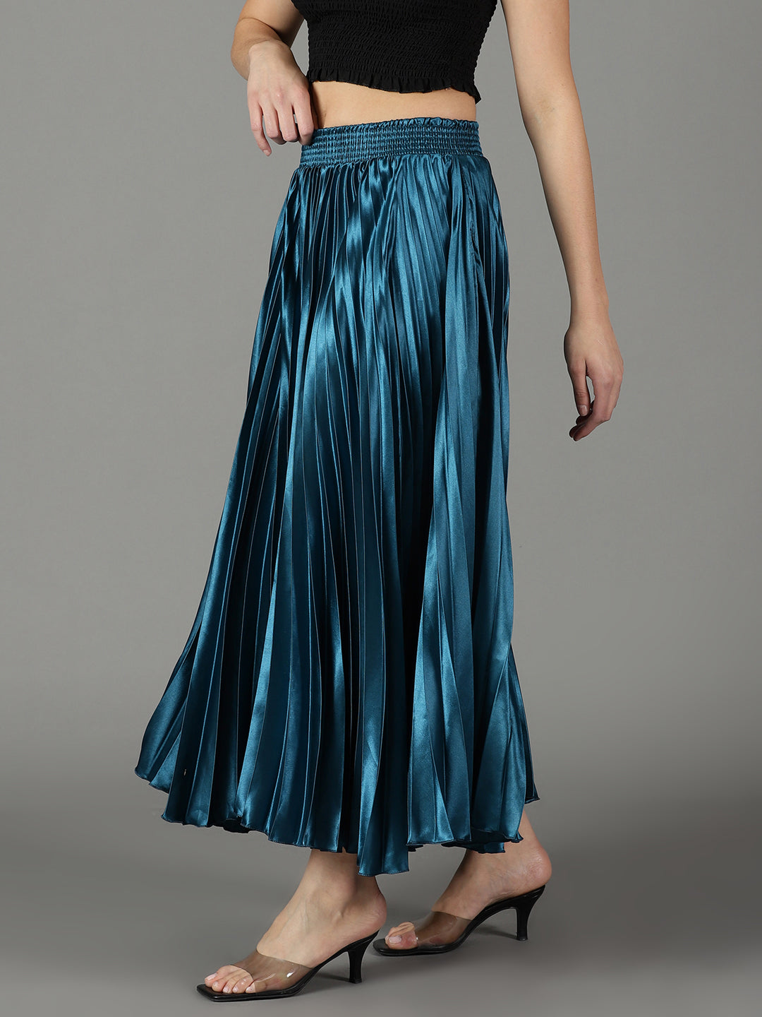 Women's Teal Solid Flared Skirt