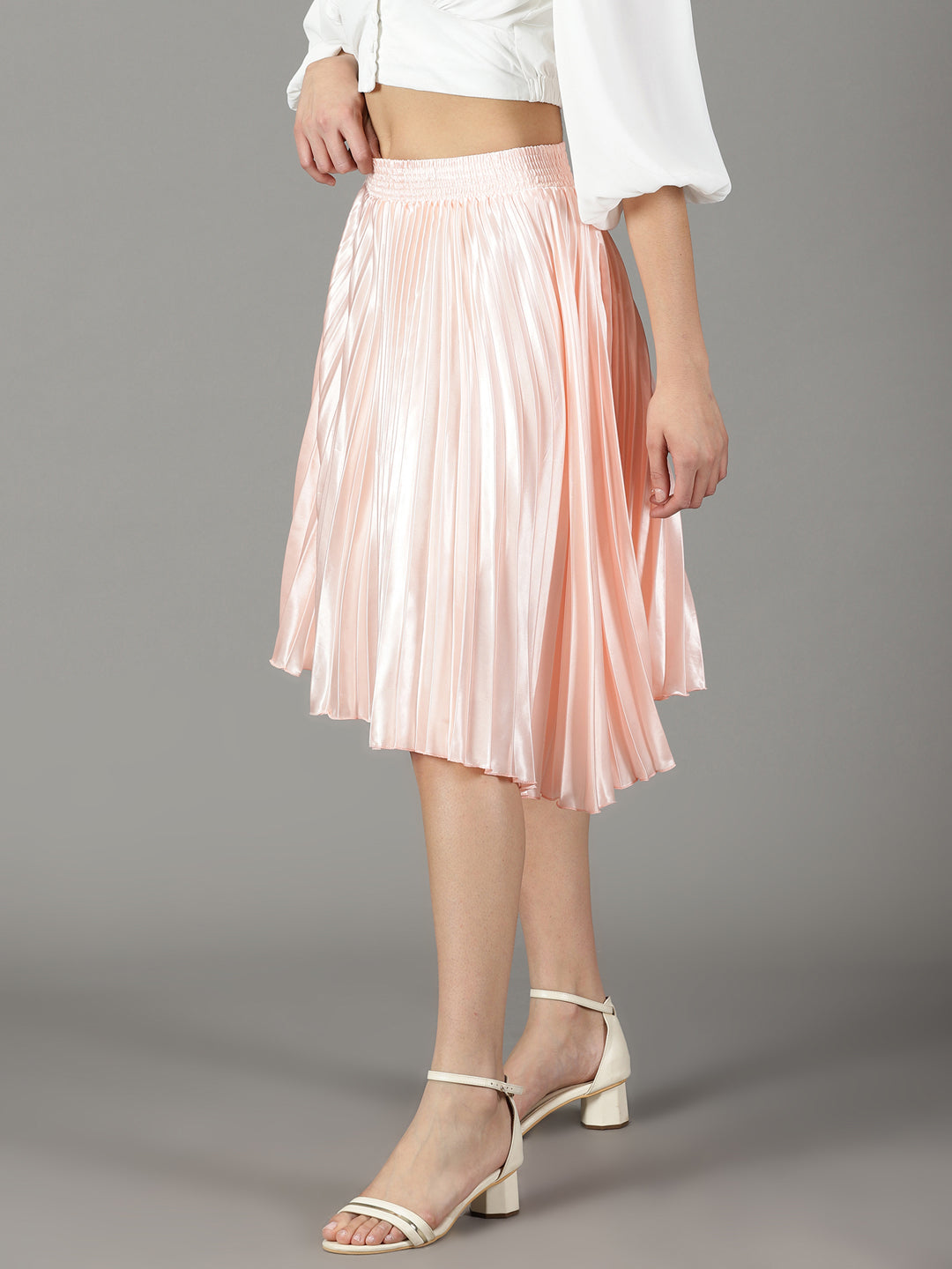 Women's Peach Solid Flared Skirt