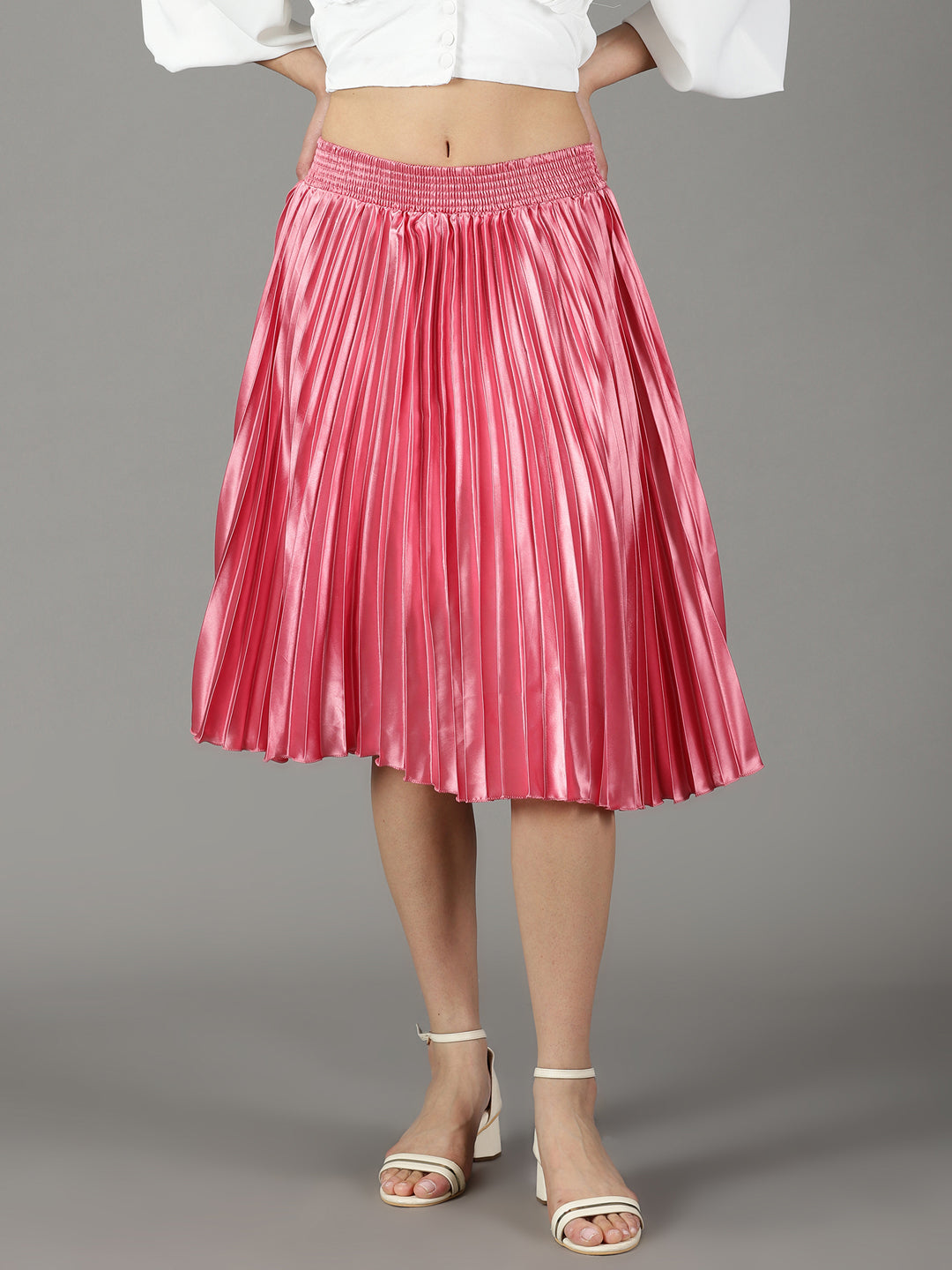 Women's Pink Solid Flared Skirt