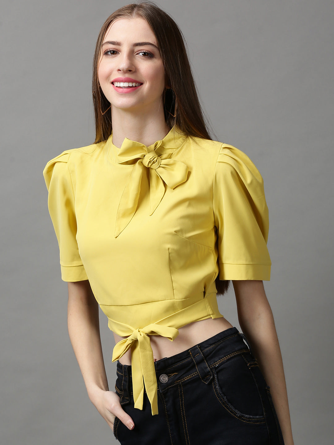 Women's Yellow Solid Top