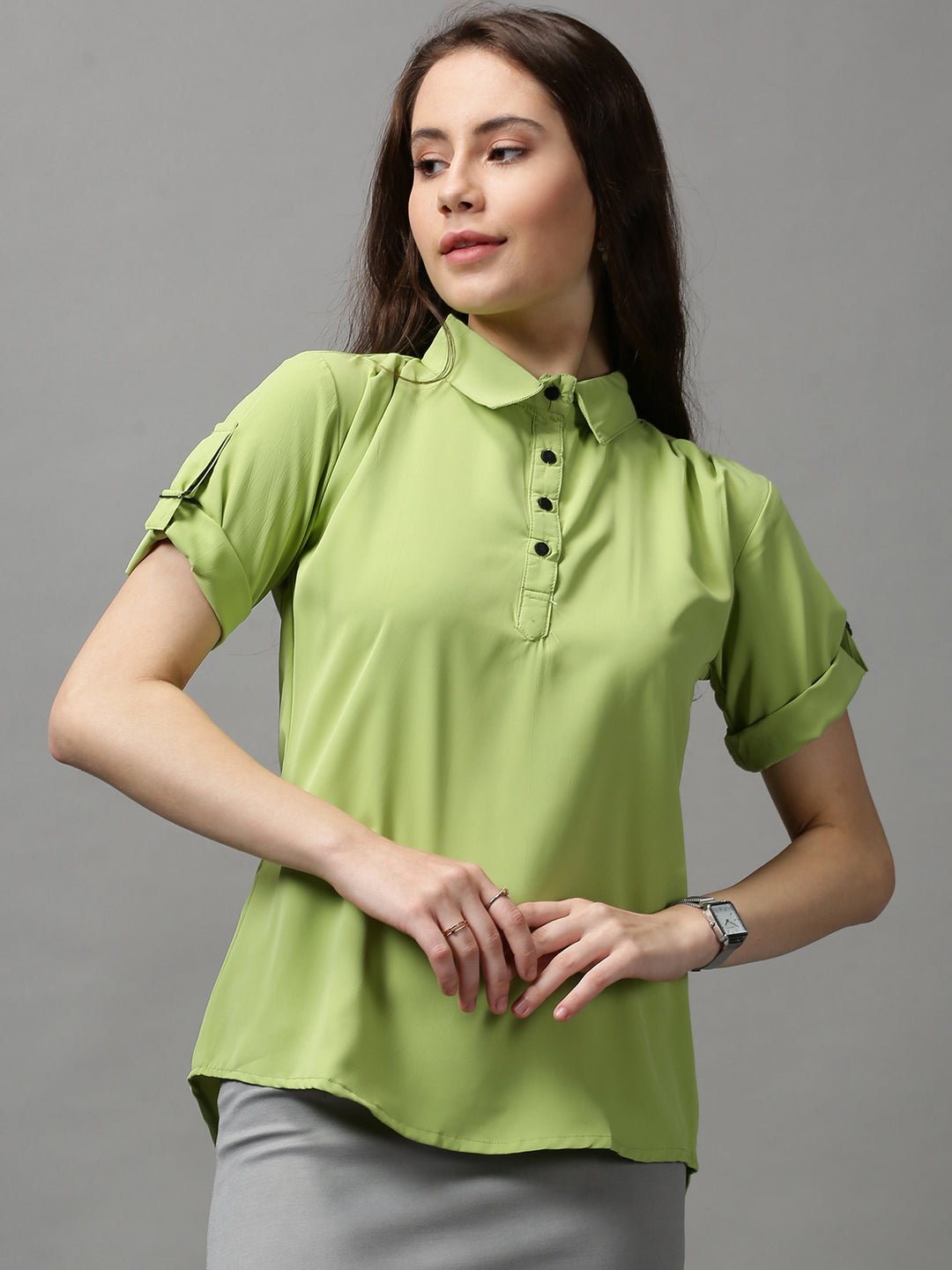 Women's Green Solid Top