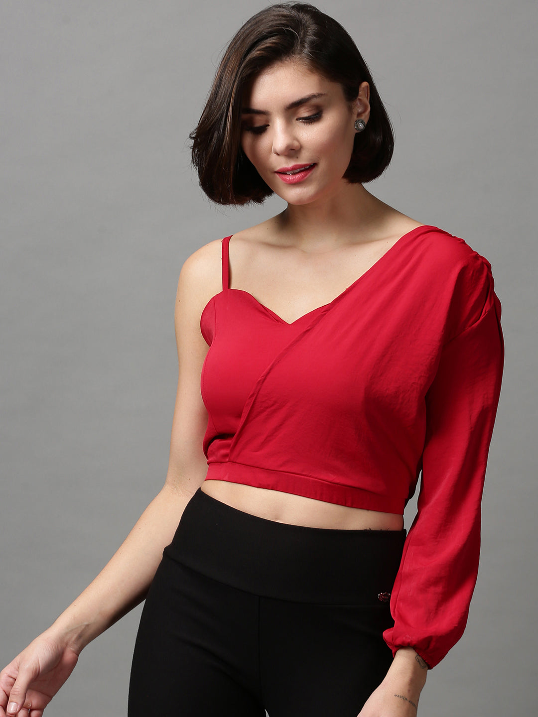 Women's Red Solid Crop Top