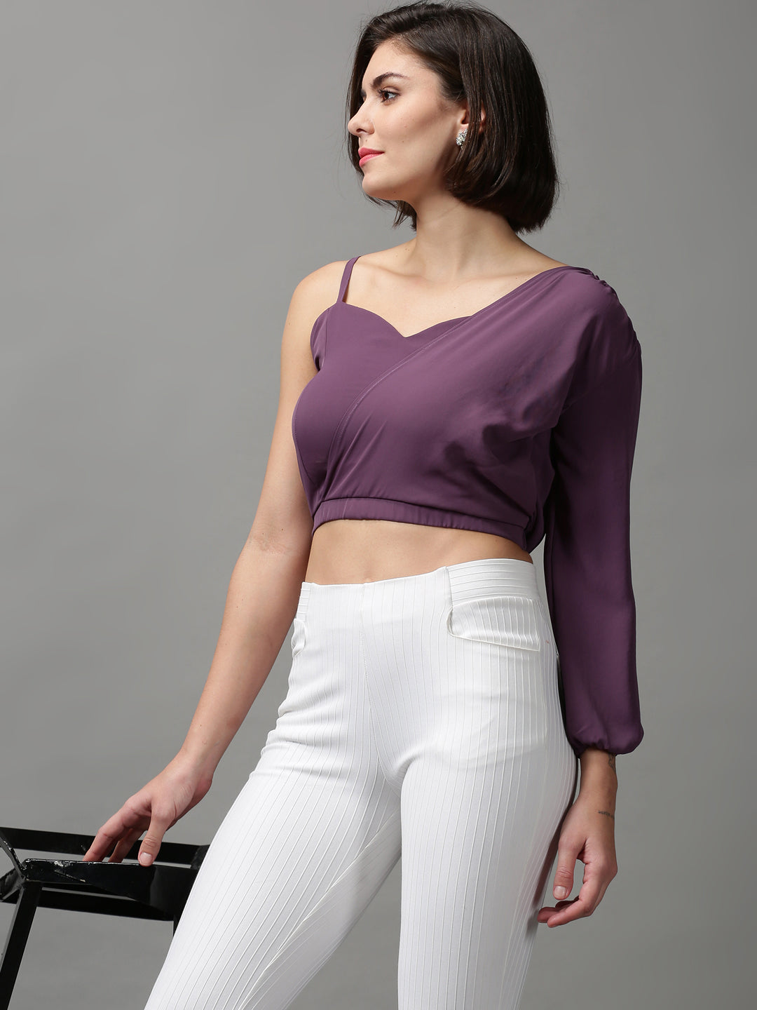 Women's Violet Solid Crop Top