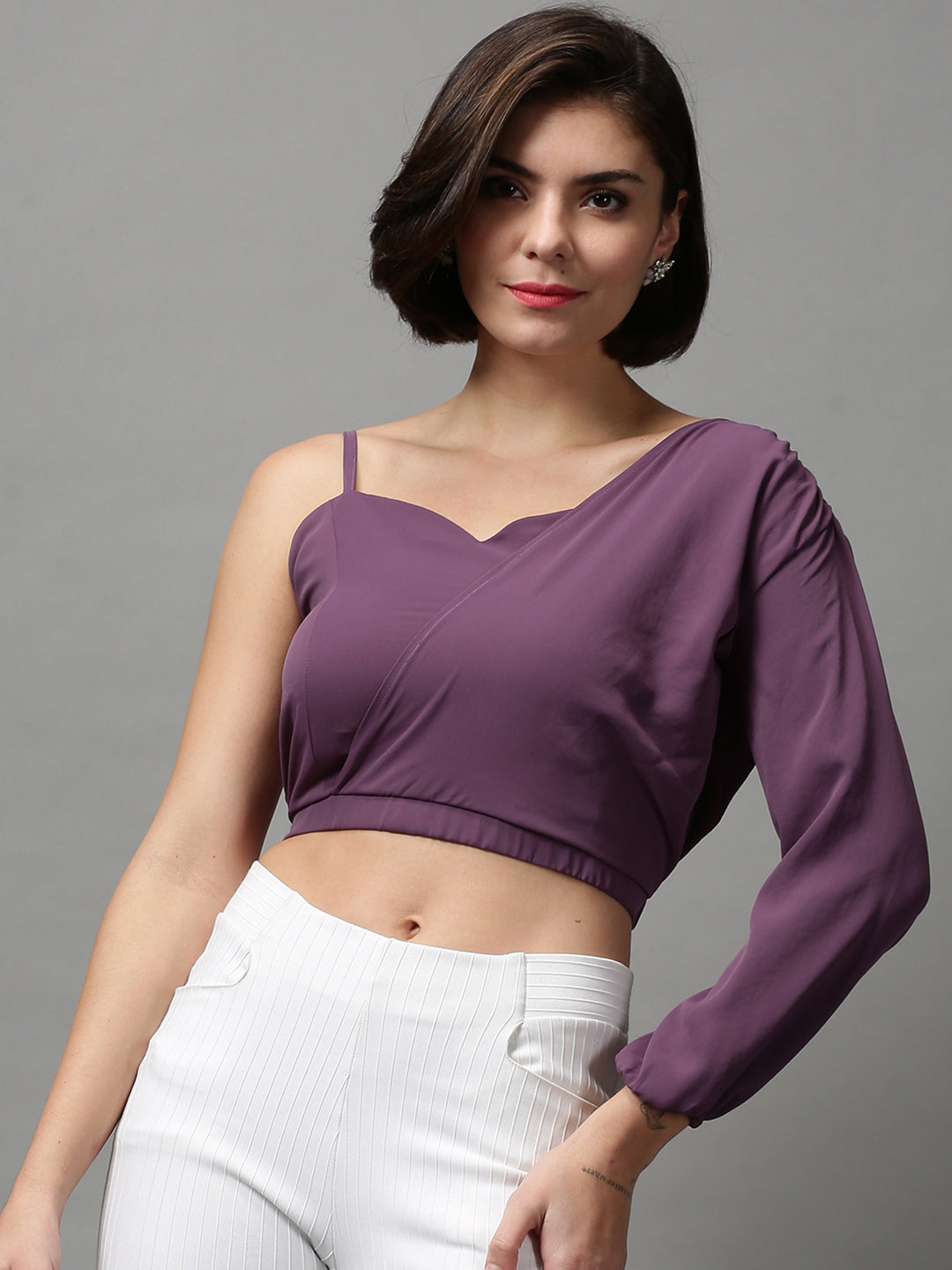 Women's Violet Solid Crop Top