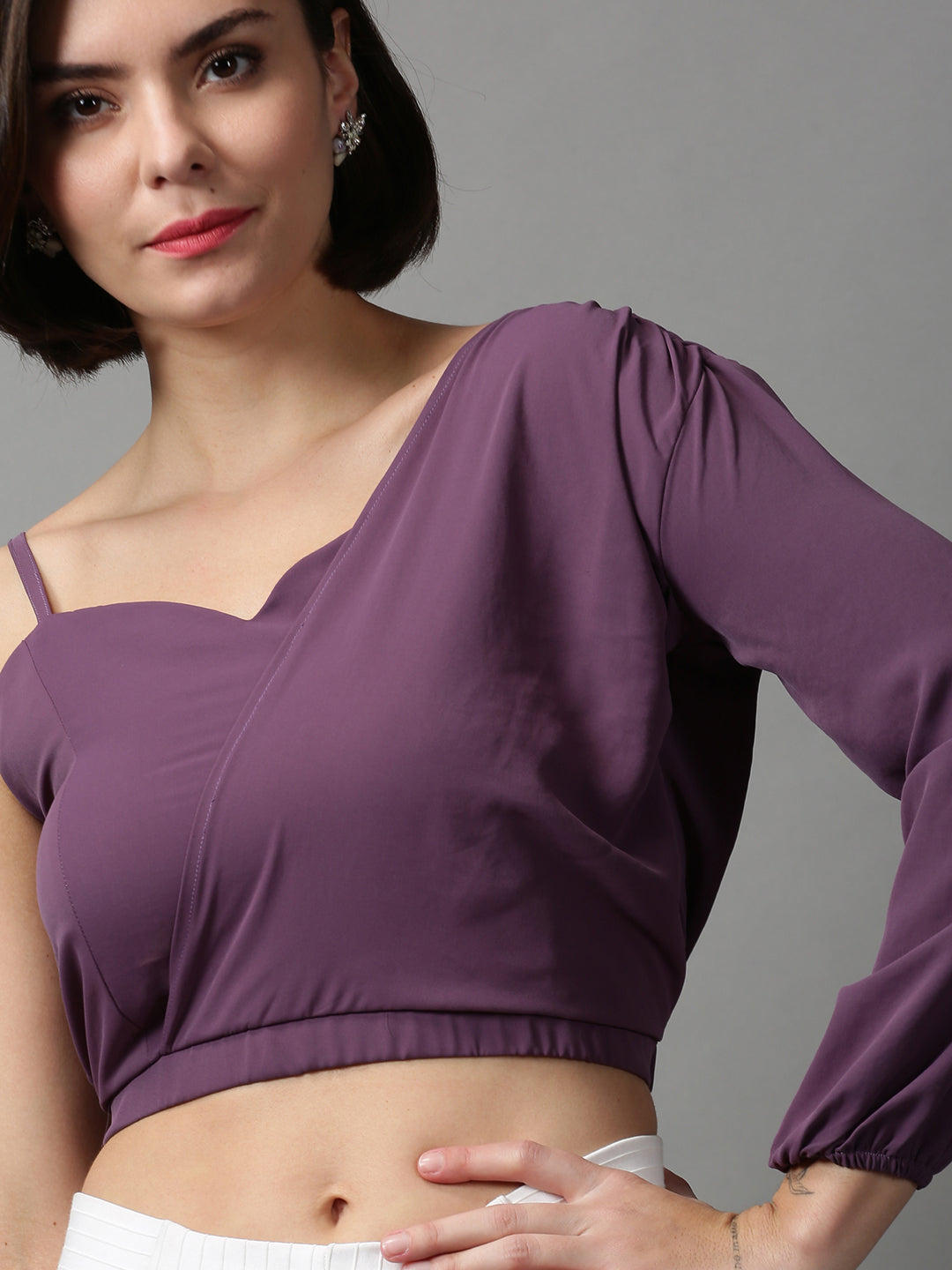 Women's Violet Solid Crop Top