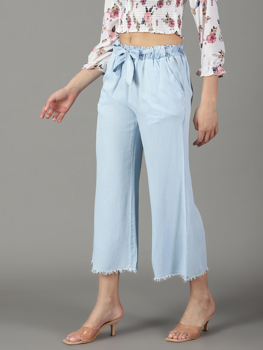 Women's Blue Solid Parallel Trouser