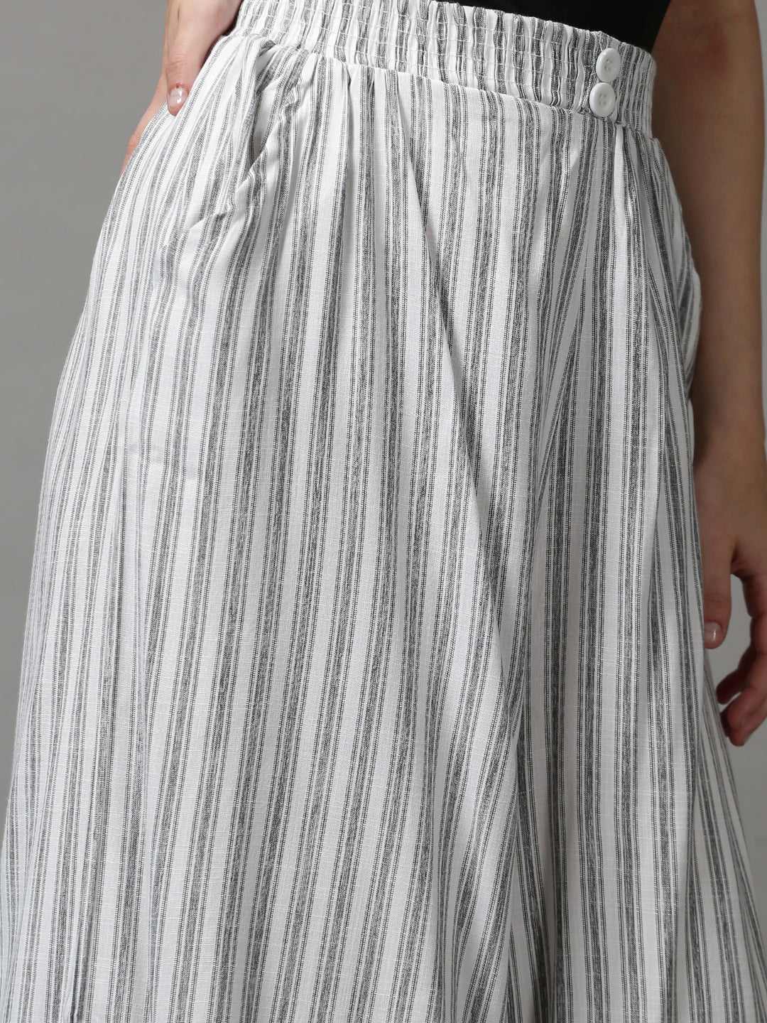 Women's White Striped Culotte