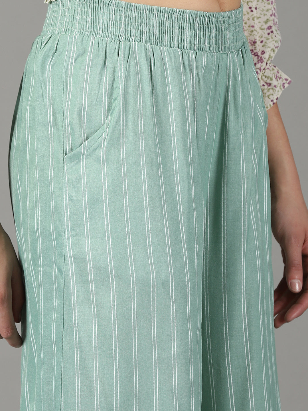 Women's Sea Green Striped Culottes