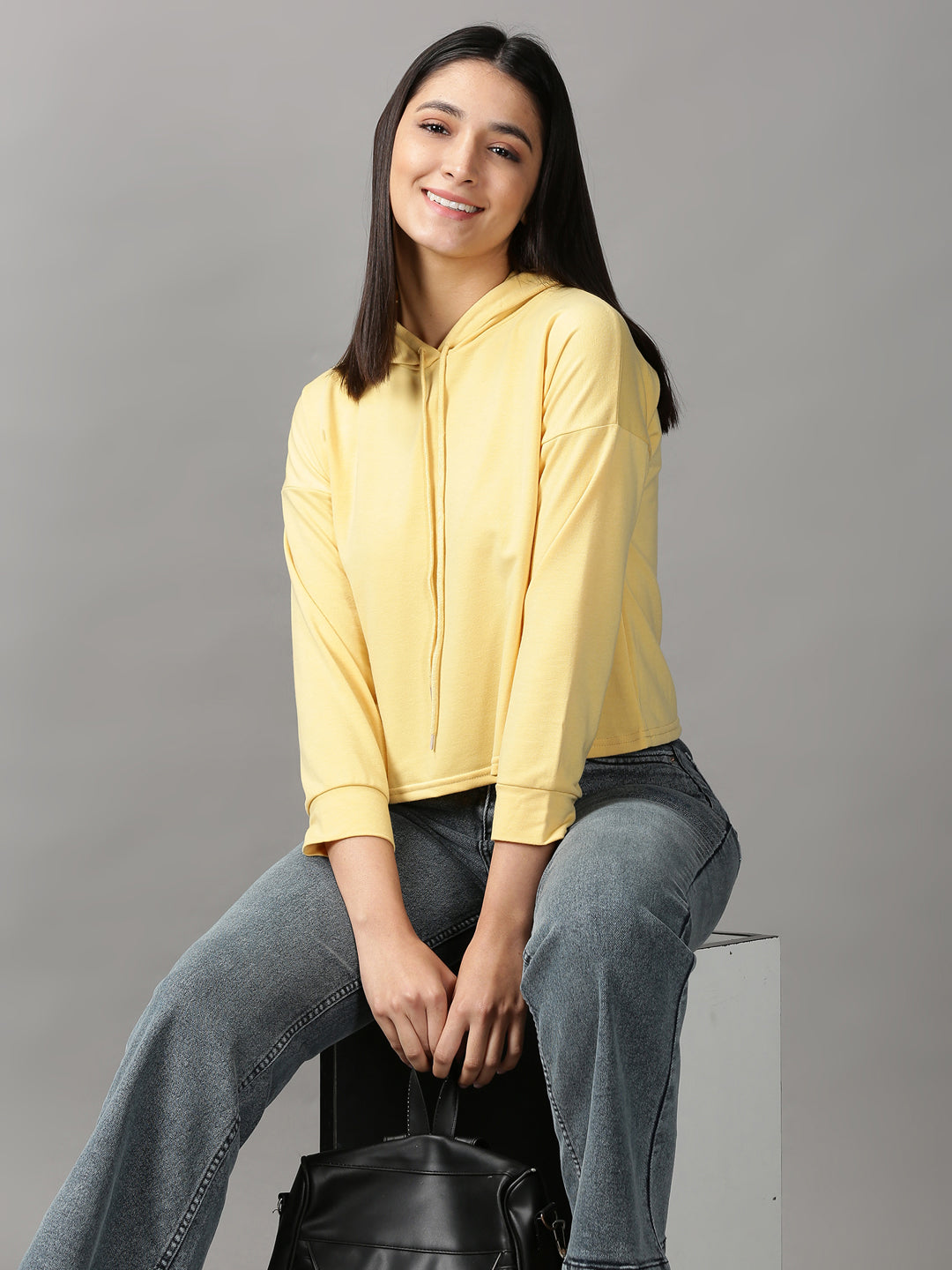 Women's Yellow Solid Crop Top