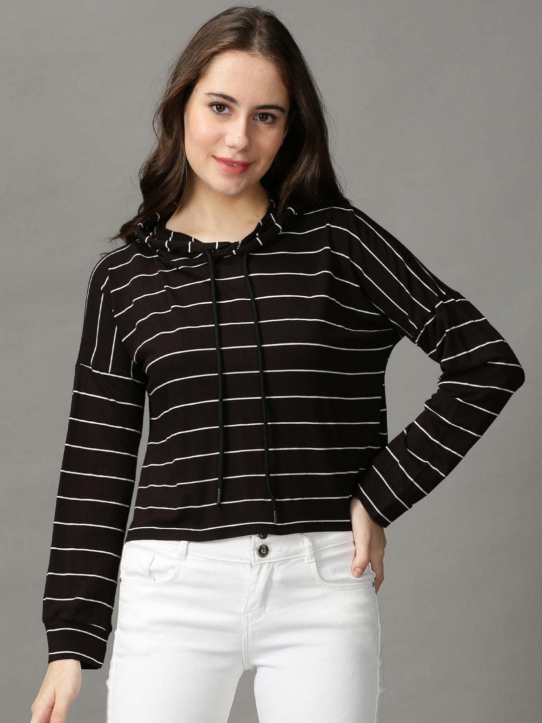 Women's Black Striped Crop Top