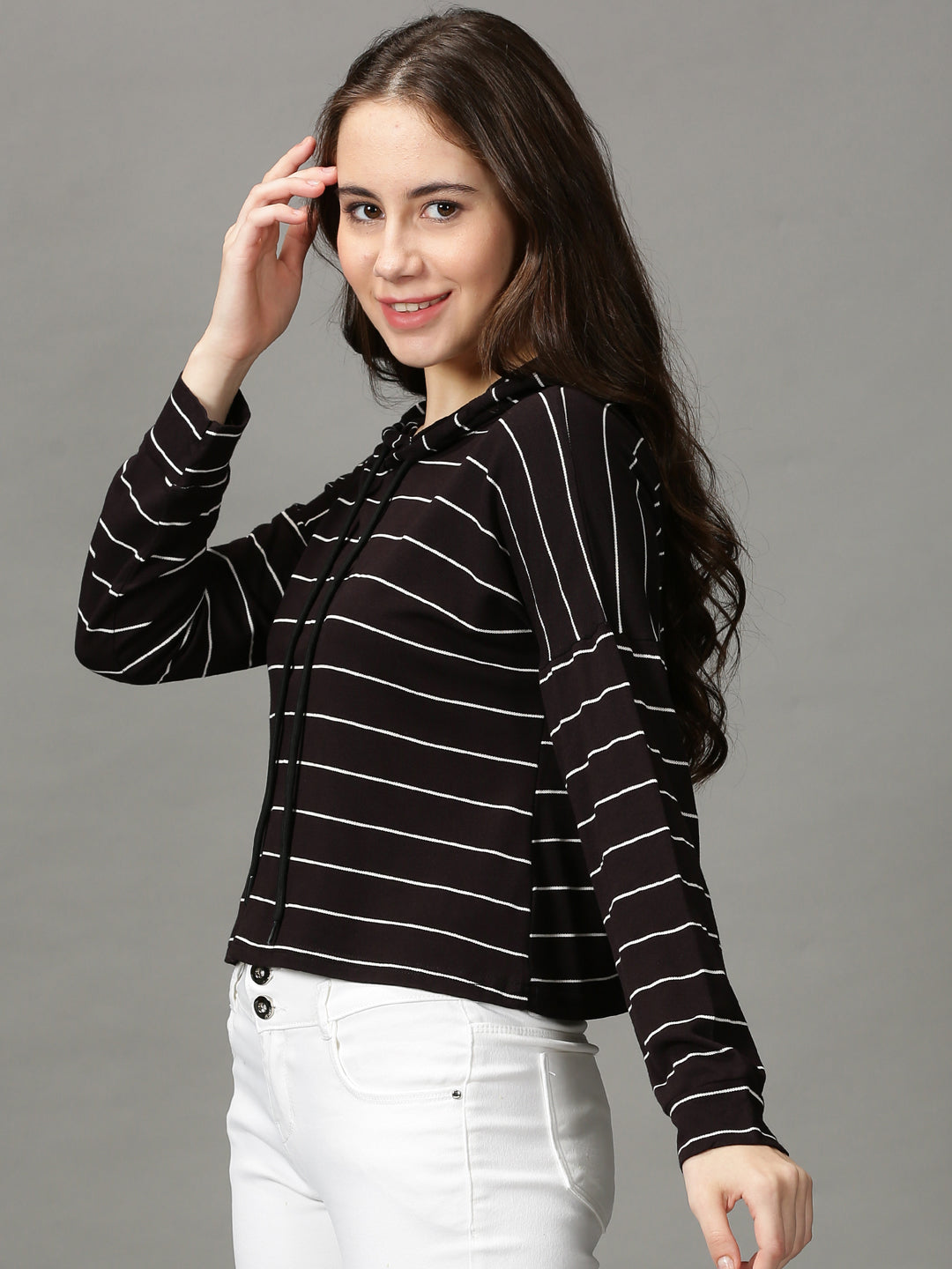 Women's Black Striped Crop Top