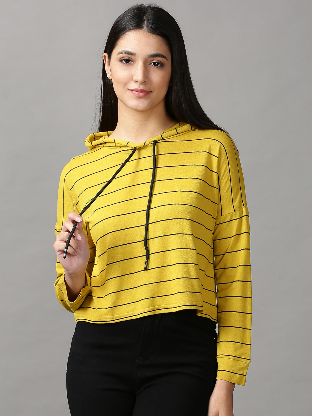 Women's Yellow Striped Crop Top