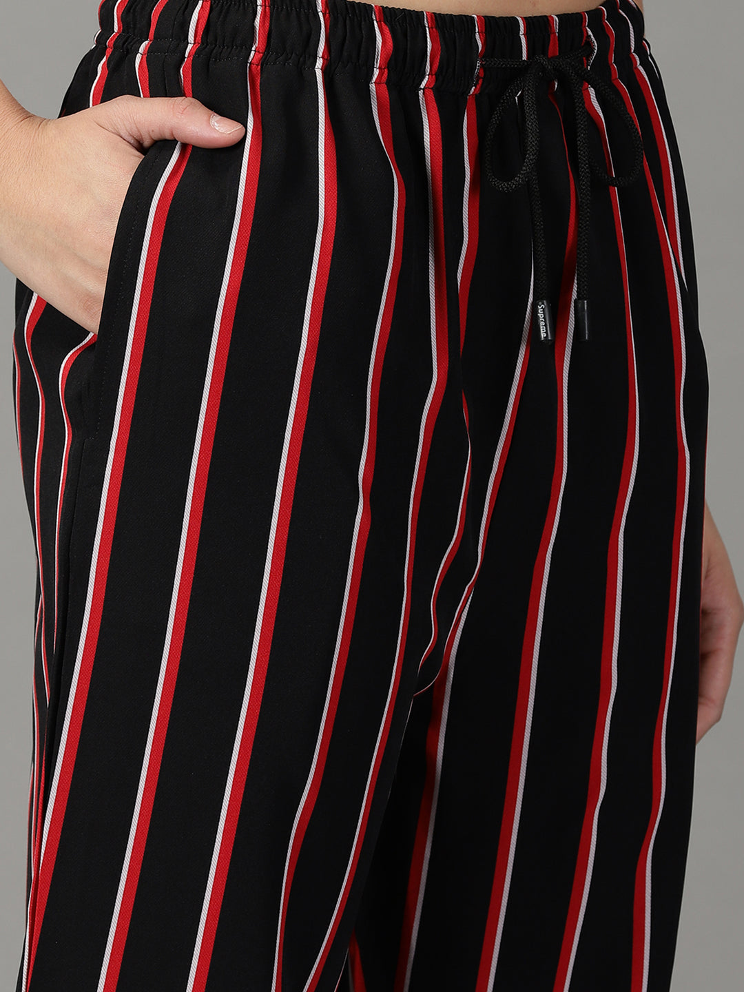 Women's Black Striped Trouser