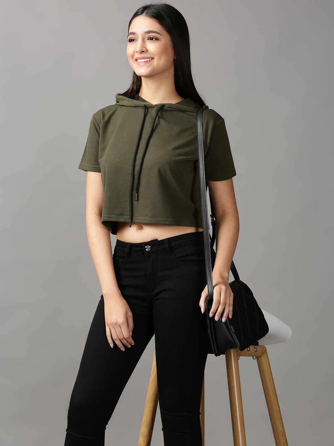 Women's Green Solid Crop Top