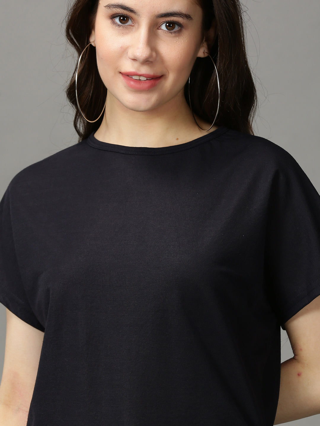 Women's Navy Blue Solid Boxy Top