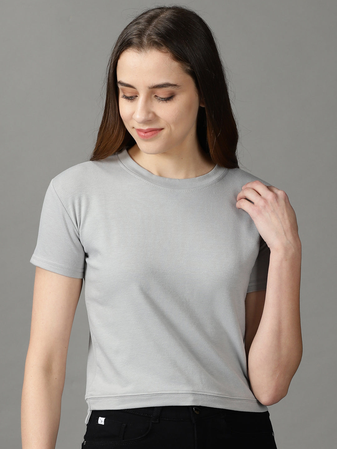 Women's Grey Solid Top
