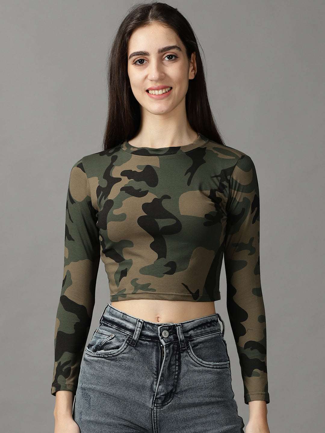 Women's Grey Printed Boxy Crop Top