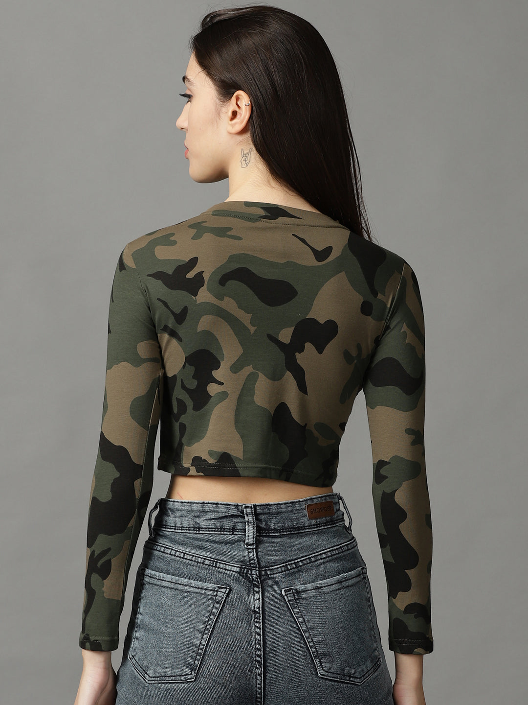 Women's Grey Printed Boxy Crop Top