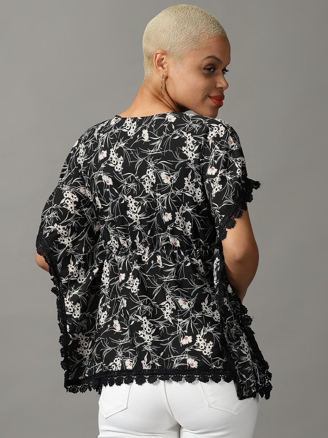 Women's Black Printed Kaftan Top
