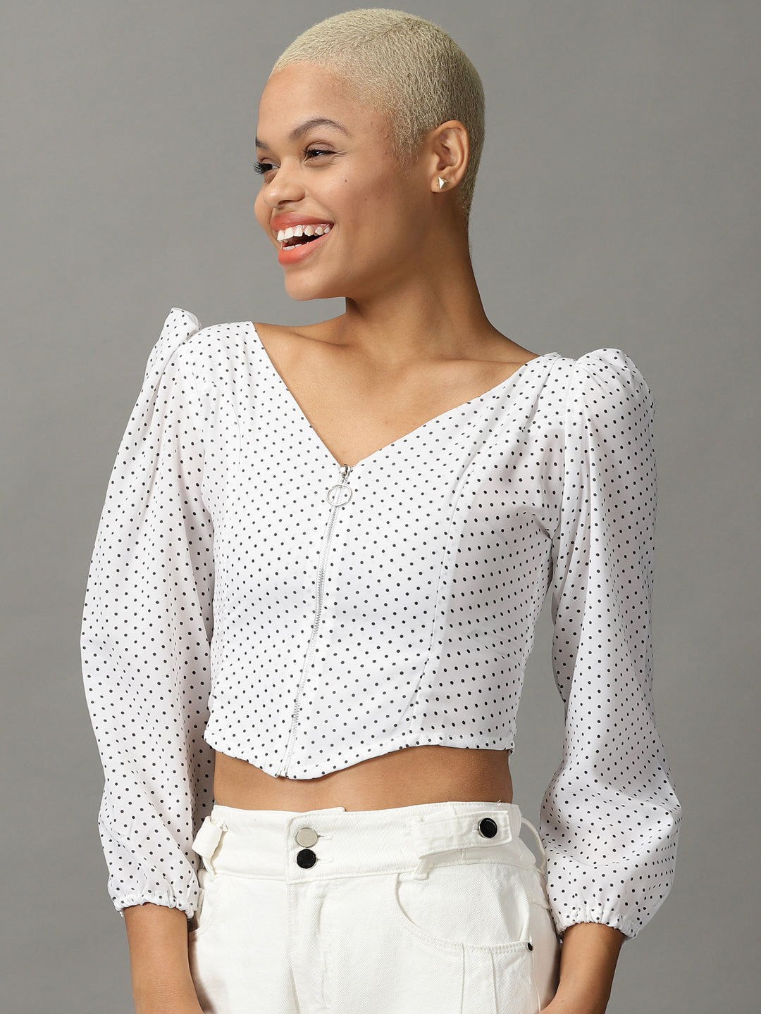 Women's White Printed Top