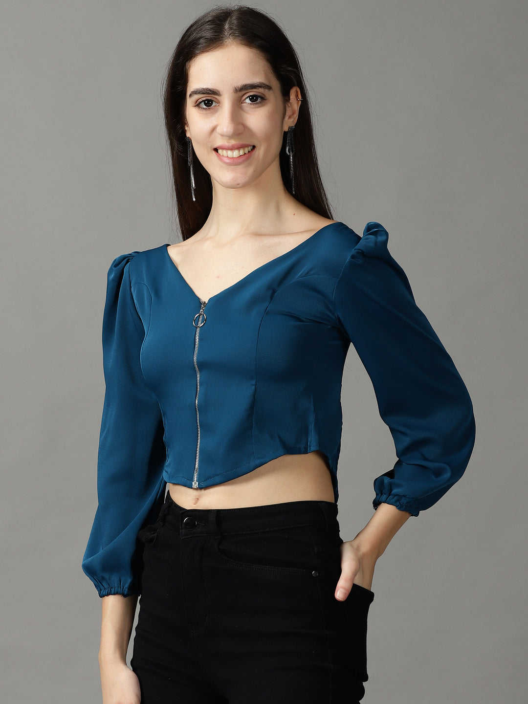 Women's Blue Solid Top