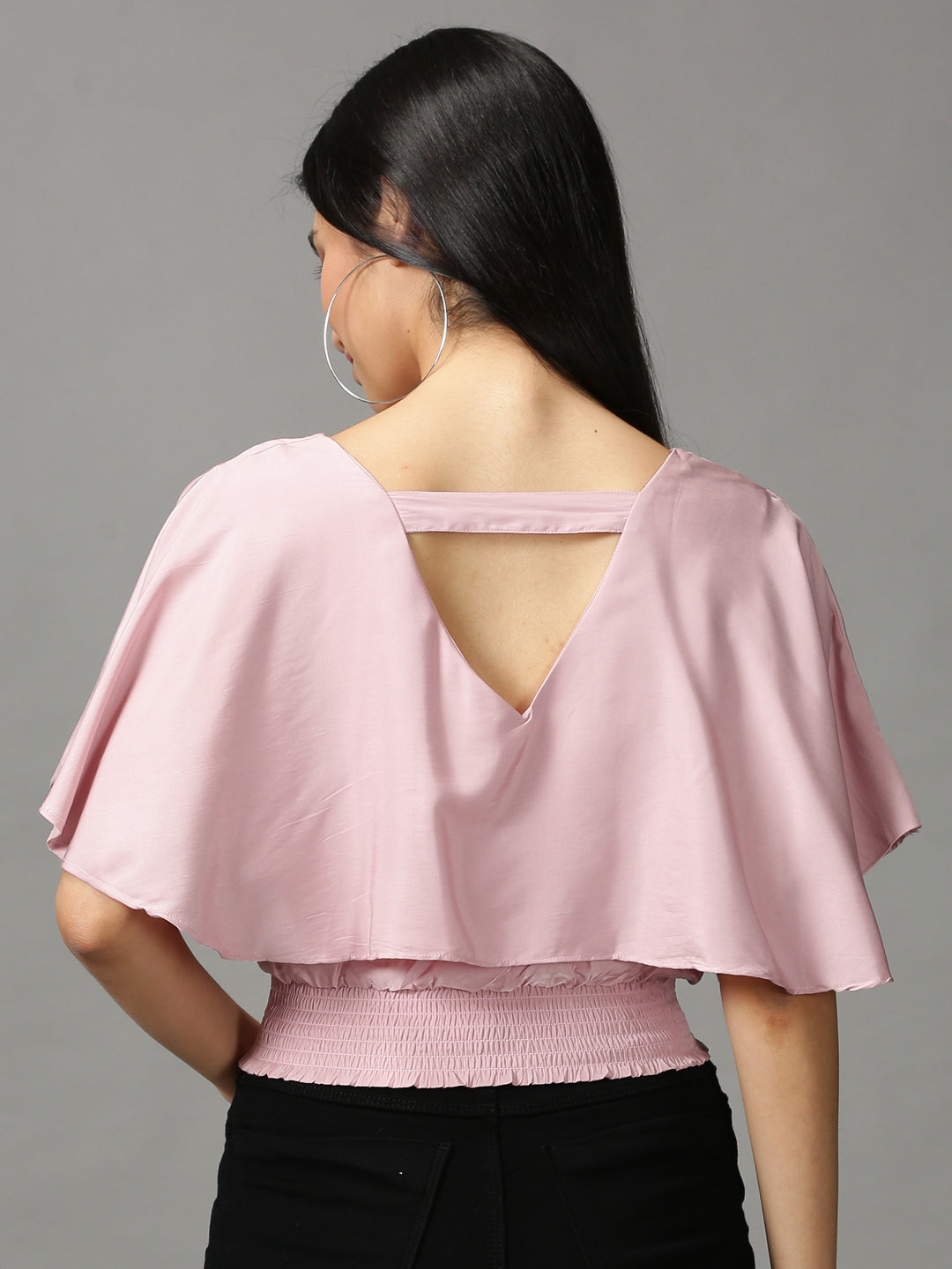 Women's Pink Solid Cinched Waist Crop Top
