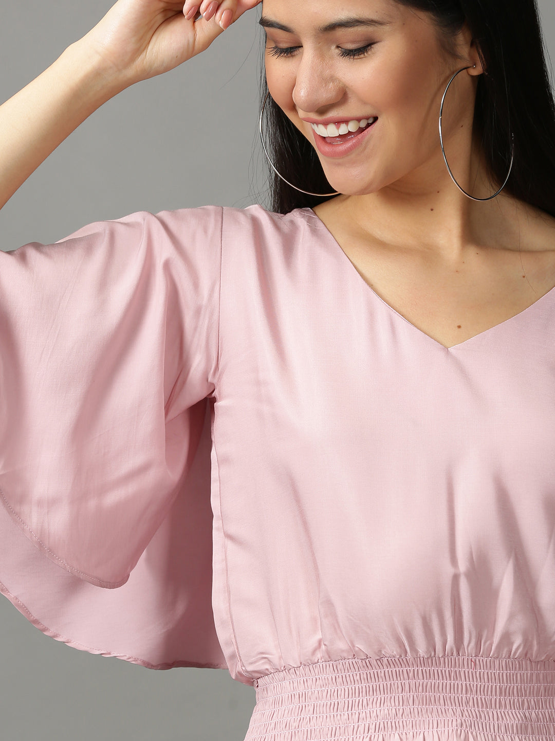 Women's Pink Solid Cinched Waist Crop Top