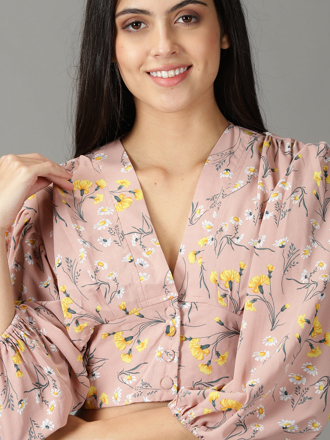 Women's Mauve Printed Cinched Waist Top