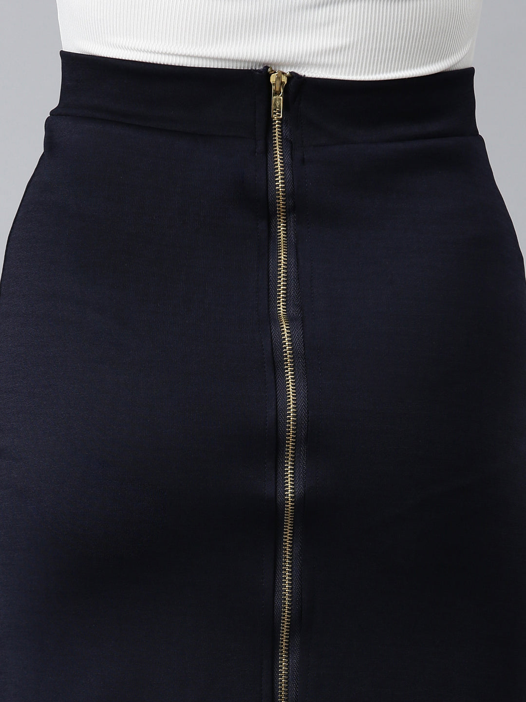 Women Navy Blue Solid Pencil Skirt