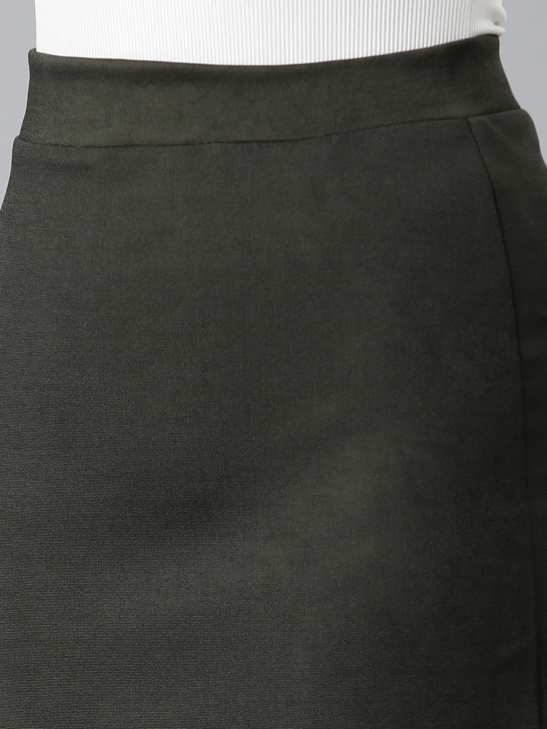 Women Olive Solid Pencil Skirt