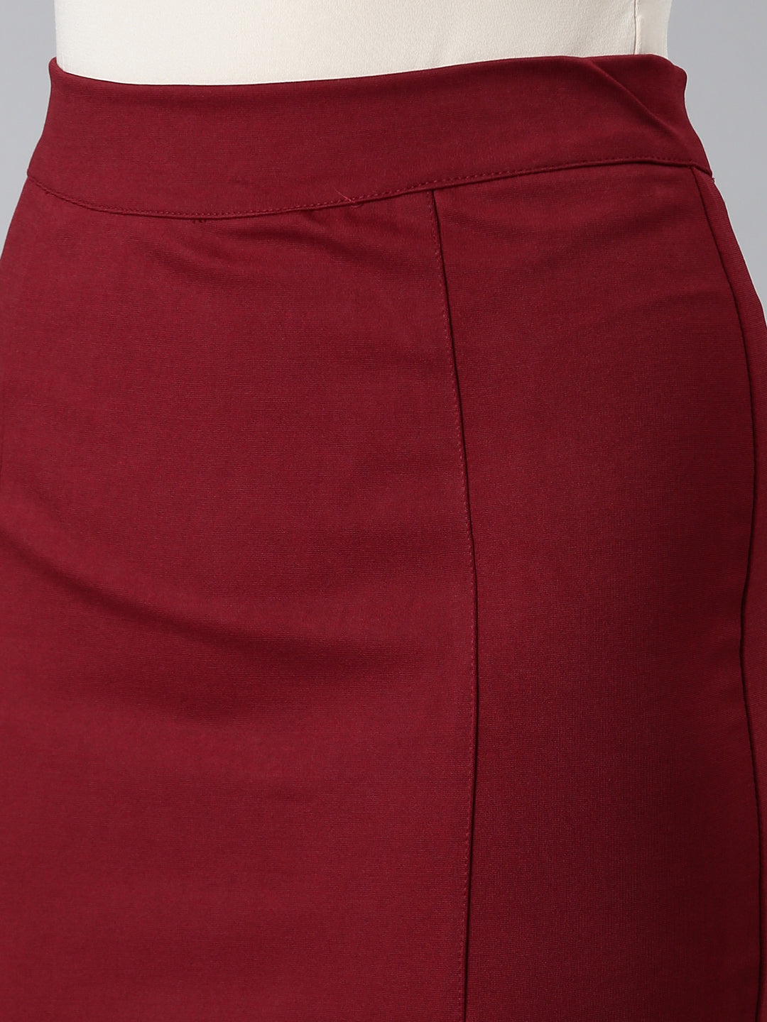 Women Maroon Solid Pencil Skirt