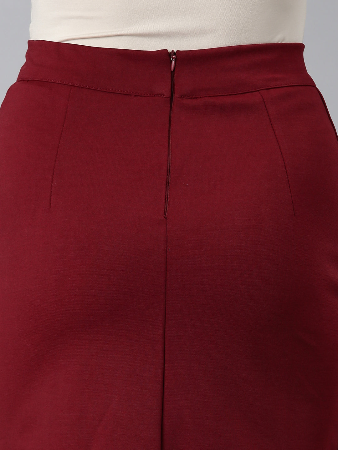 Women Maroon Solid Pencil Skirt