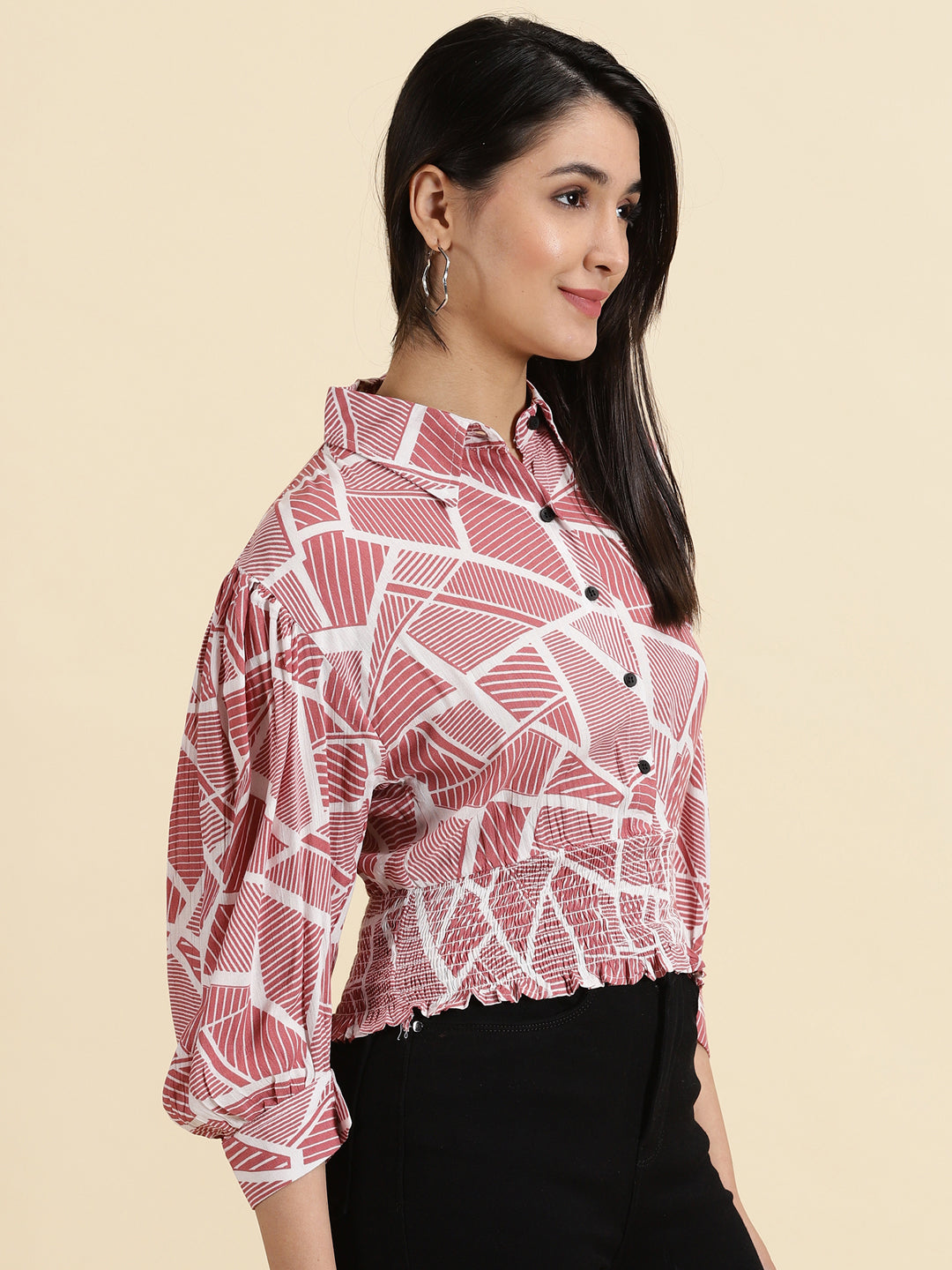 Women's Mauve Printed Cinched Waist Top