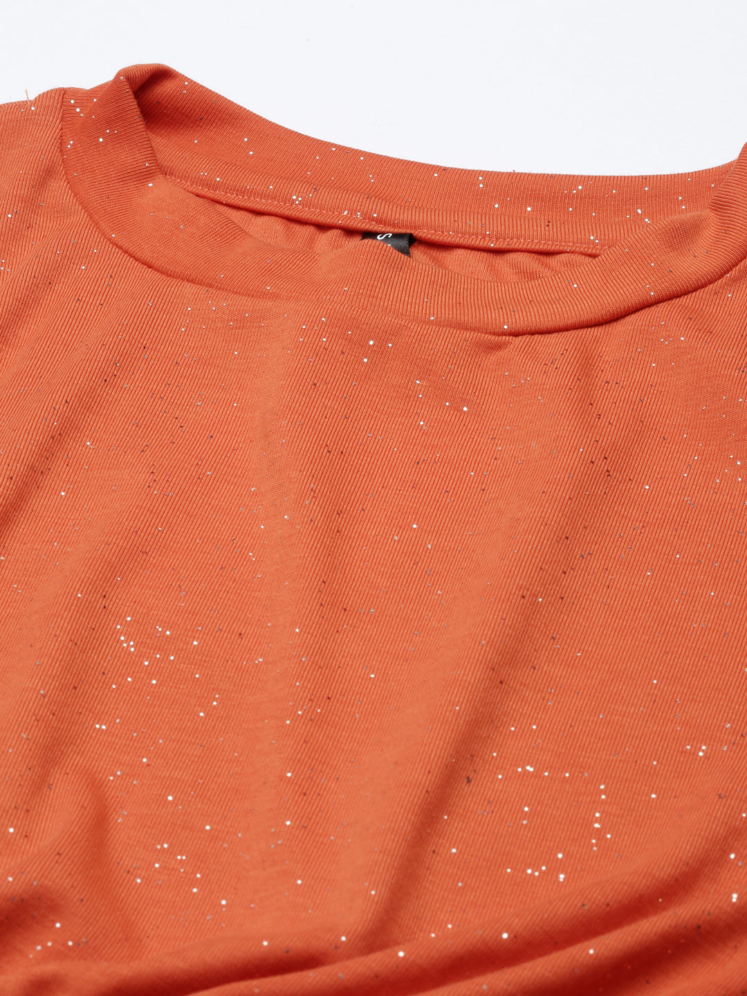 Round Neck Regular Sleeves Embellished Cinched Waist Orange Crop Top