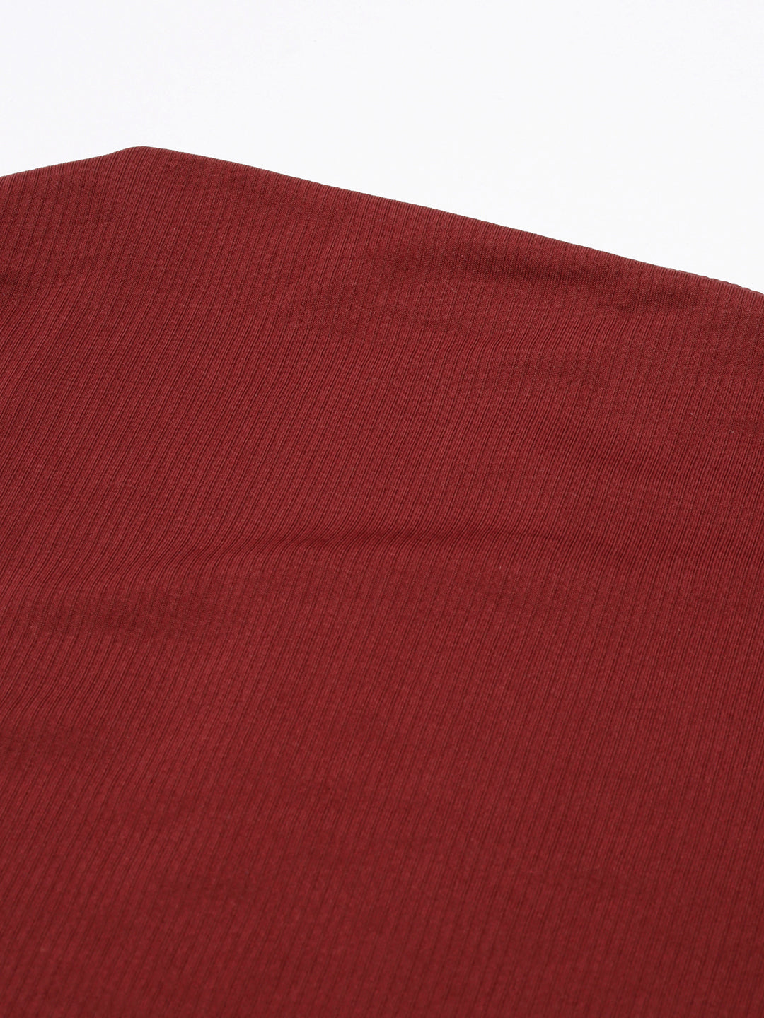 Off-Shoulder Regular Sleeves Solid Maroon Crop Top