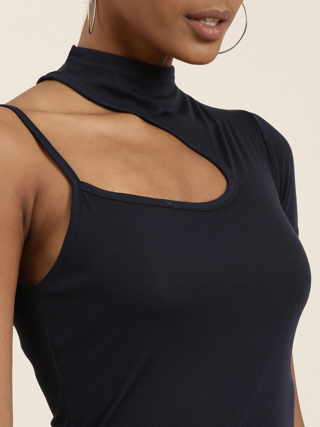 Women Navy Blue Solid Styled Back Top