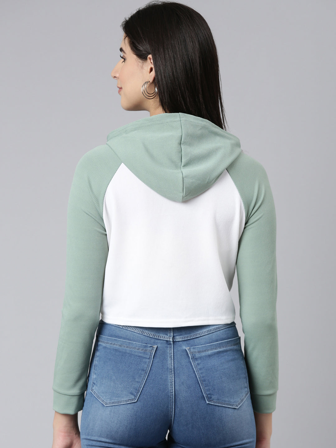Women White Colourblock Crop Sweatshirt