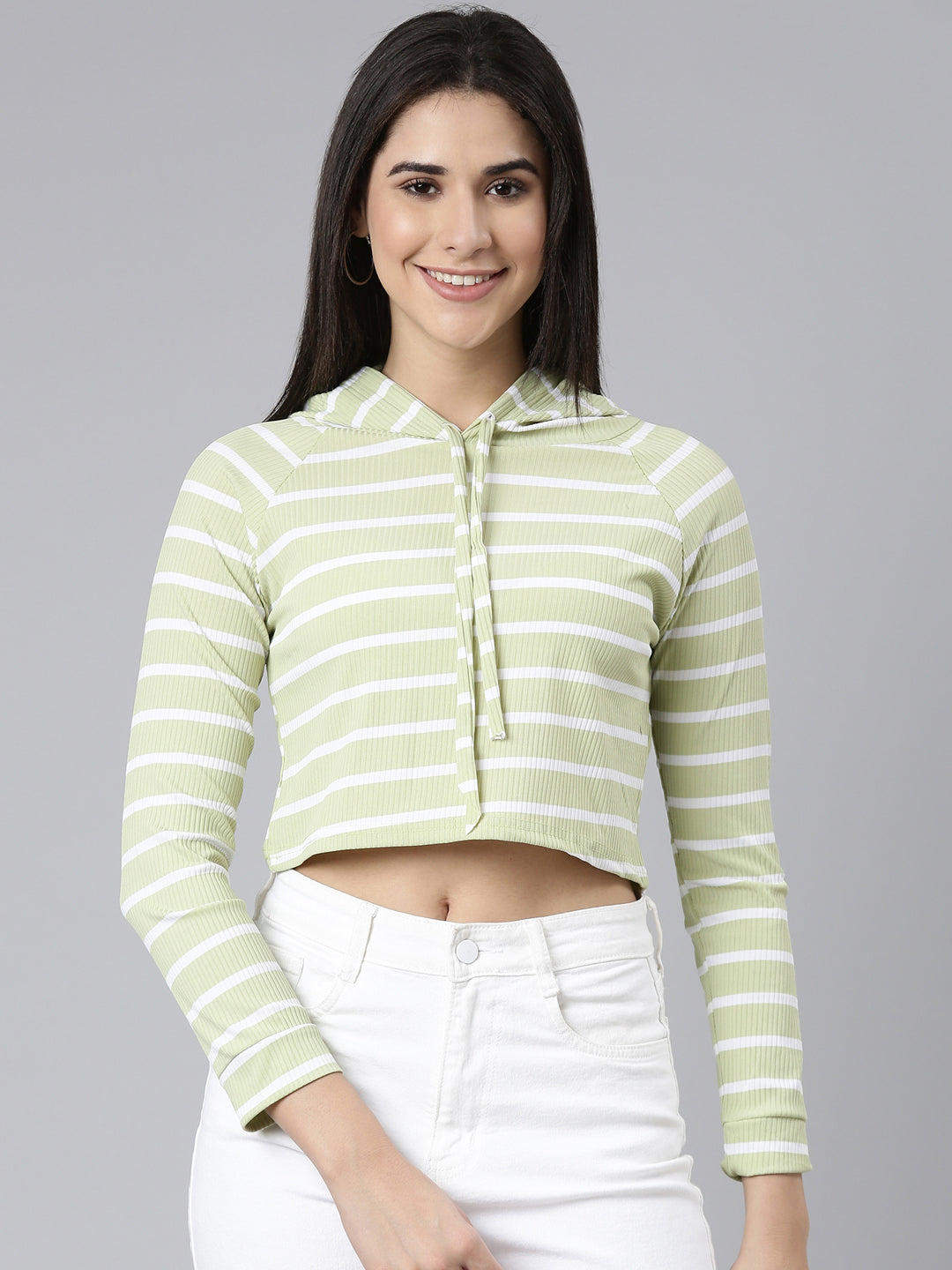 Women Olive Colourblock Crop Sweatshirt