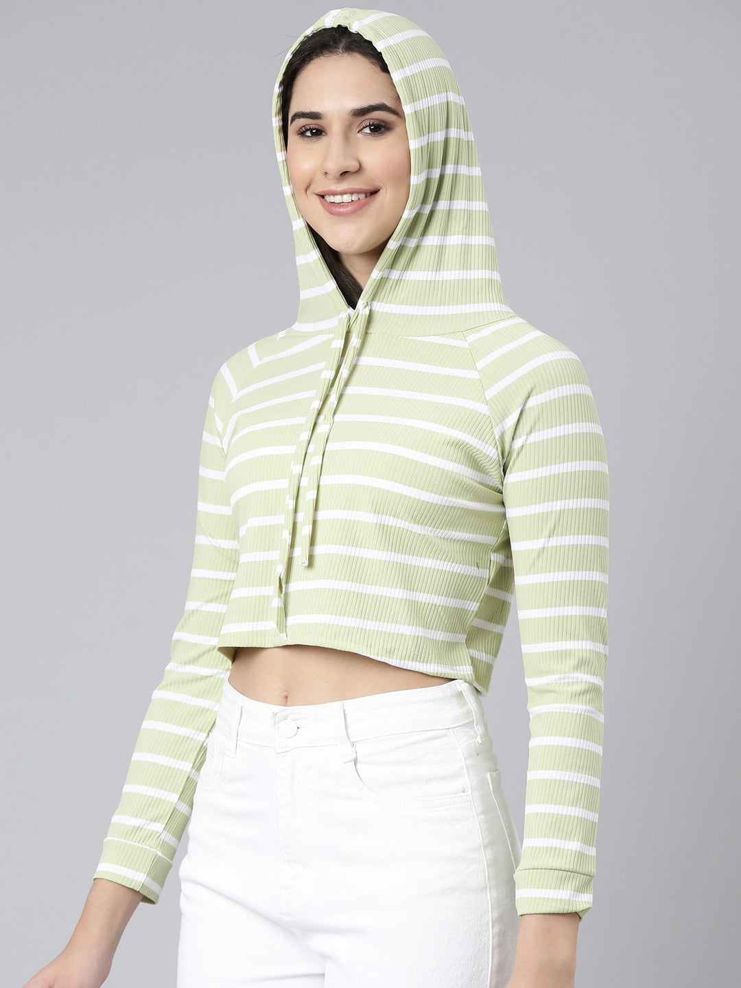 Women Olive Colourblock Crop Sweatshirt