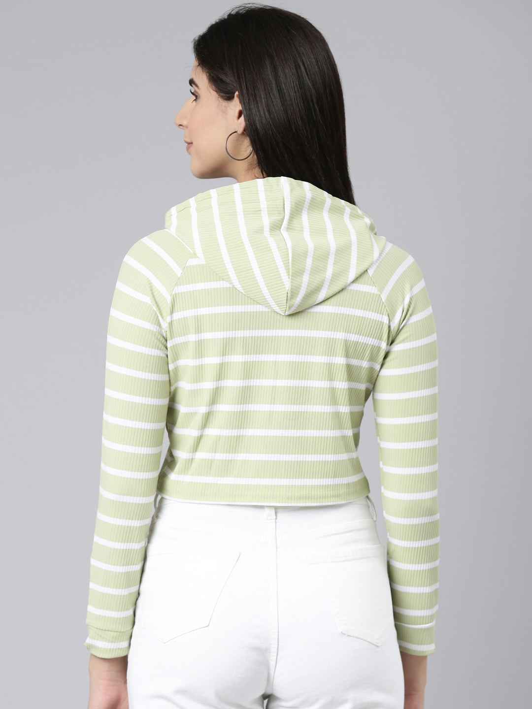 Women Olive Colourblock Crop Sweatshirt