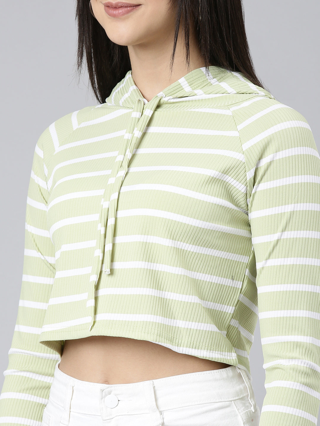 Women Olive Colourblock Crop Sweatshirt