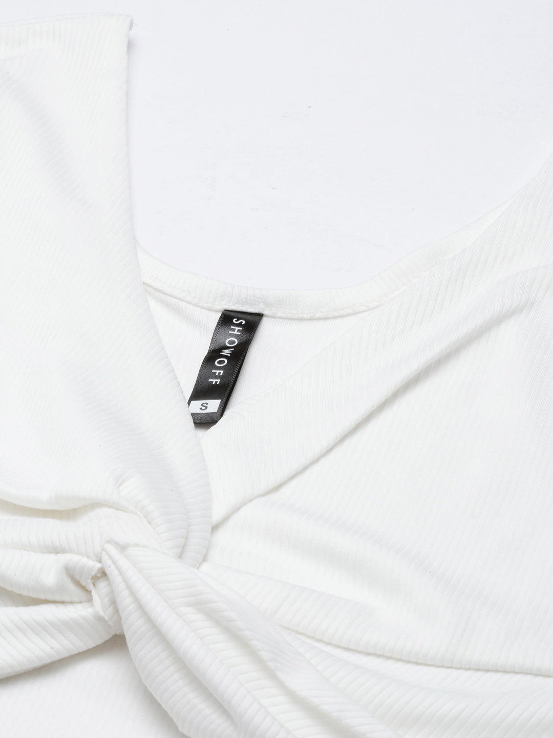 V-Neck Regular Sleeves Solid Blouson White Crop Top